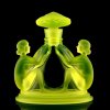 uranium vaseline glass Art Deco perfume bottle 1930s H Hoffmann two nude ladies relief UV glowing Lalique-style Bohemian glass artdeco1930.com