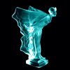Art Deco Flying Lady hood ornament in blue uranium glass, side profile view, Bohemian glass