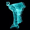 Blue uranium glass Art Deco Flying Lady hood ornament, rear view with sculptural wings