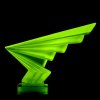 uranium glass hood ornament lightning showing green UV glow