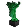 hood ornament flying lady malachite glass with black glass base side view Art Deco car mascot by H. Hoffmann