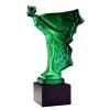 hood ornament flying lady malachite glass with black glass base second view Art Deco car mascot by H. Hoffmann