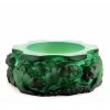 Art Deco Bohemian Malachite Jade Glass ' Panthers ' Large Bowl 1930' H.Hoffmann