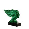 hood ornament speed girl malachite glass with black glass base side view Art Deco car mascot by H. Hoffmann