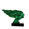 hood ornament speed girl malachite glass with black glass base Art Deco car mascot by H. Hoffmann