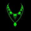 uranium glass double drop necklace glowing green under UV light