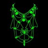 uranium glass Art Deco spider web necklace with strong green UV glow