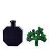 Lalique-style design, green malachite leaf nude lady stopper and black glass bottle shown separately