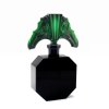 Lalique-style design, Art Deco black glass perfume bottle with green malachite nude figurine stopper by H. Hoffmann 1930s