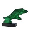 hood ornament girl in the wind malachite glass with black glass base Art Deco car mascot by H. Hoffmann