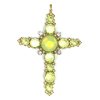 Bohemian uranium glass Art Deco round cluster cross pendant vaseline glass