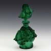 Art Deco 1930s malachite glass perfume bottle with floral relief by H. Hoffmann on gradient background