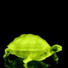 1930s H. Hoffmann Art Deco Turtle Uranium Glass Jewelry Box glowing under UV light