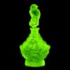 Yellow uranium glass Art Deco birds perfume bottle with strong green UV glow