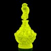 Yellow uranium glass Art Deco birds perfume bottle by H. Hoffmann