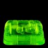 Vintage 1930s Bohemian uranium glass bulldog bowl — Art Deco Vaseline glass sculpture shining bright under blacklight.