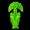 Yellow uranium glass Art Deco nude nymphs perfume bottle with strong green UV glow