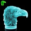 Art Deco eagle head hood ornament made of blue uranium glass, sculptural relief by H. Hoffmann