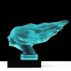 Blue uranium glass Speed Girl Art Deco car mascot on black glass base