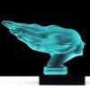 Uranium glass Art Deco Speed Girl hood ornament with black glass base by H. Hoffmann