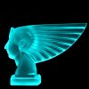 Art Deco Pharaoh Head hood ornament in blue uranium glass car mascot