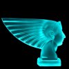 Uranium glass Art Deco Pharaoh Head hood ornament in blue glass by H. Hoffmann