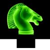 uranium glass UV glow Art Deco Longchamp hood ornament with black glass base under blacklight