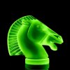 uranium glass UV glow Art Deco Longchamp hood ornament, blue glass under blacklight