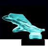 Art Deco Girl in the Wind hood ornament in blue uranium glass mounted on black glass base