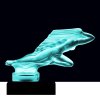 Uranium glass Art Deco Girl in the Wind hood ornament in blue glass on black glass base by H. Hoffmann