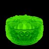 1930s Art Deco uranium glass flower jewelry box – Bohemian Vaseline glass trinket jar lid detail