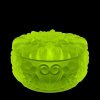 1930s Art Deco uranium glass flower jewelry box – Bohemian Vaseline glass trinket jar front view