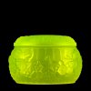 1930s H. Hoffmann Art Deco uranium glass jewelry box – Bohemian Vaseline glass bowl glowing under UV light