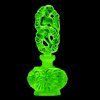 UV-glowing uranium vaseline glass perfume bottle with Cupid with bow stopper and butterfly relief, fluorescent green glow – artdeco1930.com