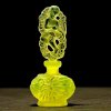 Lalique-style uranium vaseline glass perfume bottle by H. Hoffmann with Cupid bow stopper and butterfly relief