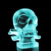 Art Deco skull hood ornament in blue uranium glass car mascot