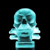 Uranium glass Art Deco skull hood ornament in blue glass by H. Hoffmann