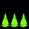 Mixed uranium glass pyramid paperweights set of 3 with strong green UV glow under black light
