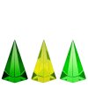 Mixed uranium glass pyramid paperweights set of 3 in different colors, bohemian glass
