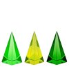 Uranium glass pyramid paperweights set of 3 with strong UV glow, Bohemian vaseline glass, artdeco1930.com