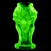 art deco uranium glass vase by H. Hoffmann showing strong green UV glow