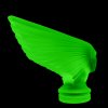 Side view of Art Deco Victoire hood ornament in green uranium glass by H. Hoffmann with strong UV glow