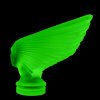 Detail of Art Deco Victoire hood ornament head in green uranium glass by H. Hoffmann with strong UV glow