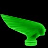 Art Deco Victoire hood ornament made of green uranium glass by H. Hoffmann with strong UV glow