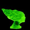 French Art Deco ' Speed Girl ' Car Mascot Figurine Hood Ornament 1930' H.Hoffmann Green Vaseline Uranium Glass
