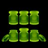 Bohemian uranium glass Art Deco apothecary jars with lids — set of 6 UV glow