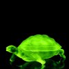 uranium glass Art Deco turtle jewelry box detail with bright UV glow