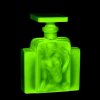 yellow uranium glass Art Deco nude lady at her toilette perfume bottle green UV glow