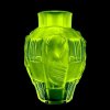 uranium glass art deco large figural relief vase with dancing nymphs, h hoffmann molds, uv reactive