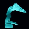 Art Deco nude female hood ornament in blue uranium glass, Bohemian car mascot